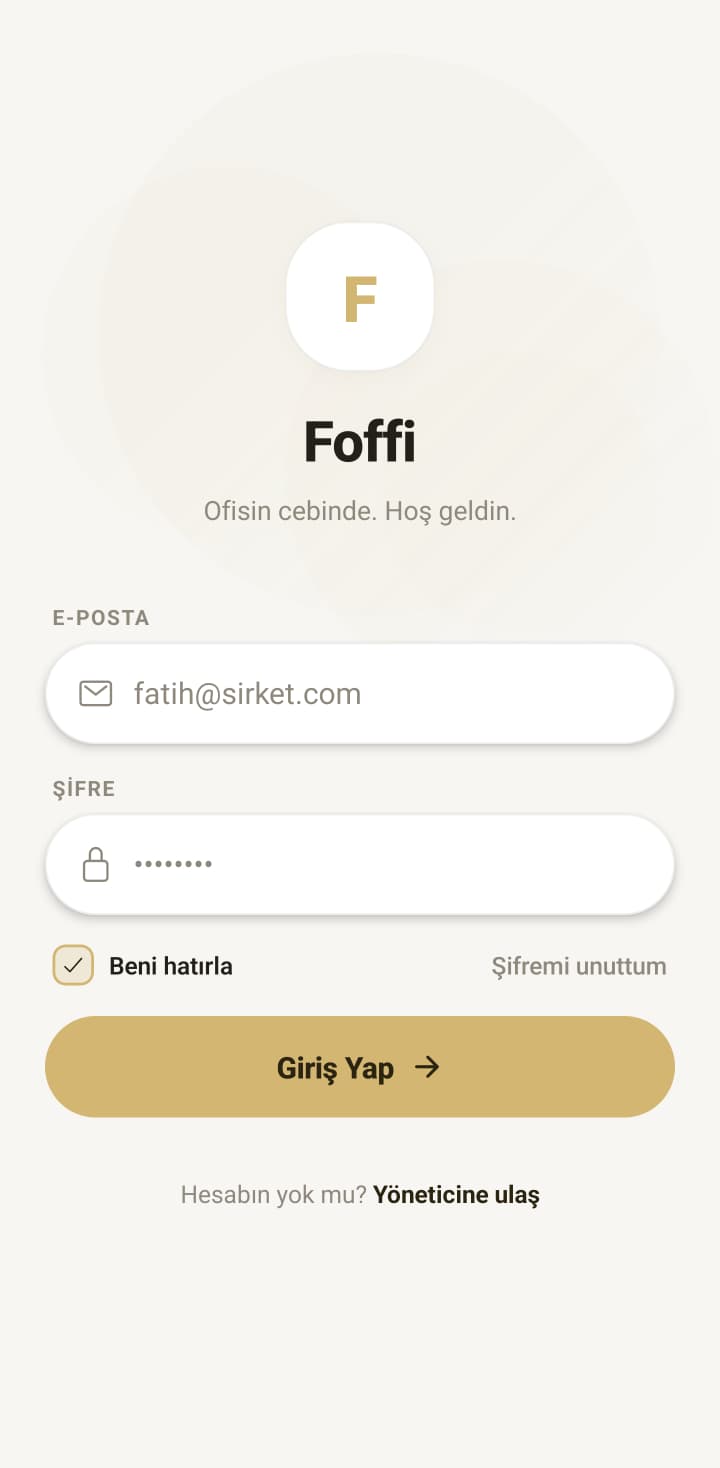 Foffi mobil uygulamasının giriş ekranı